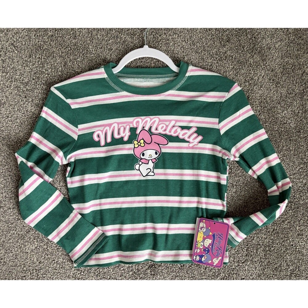 Girls My Melody Green and Pink Stripe Shirt Size Medium NWT